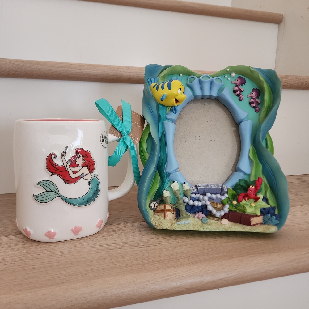 New Rae Dunn Ariel Little Mermaid Mug + Disney Store Photo Picture Frame Set
